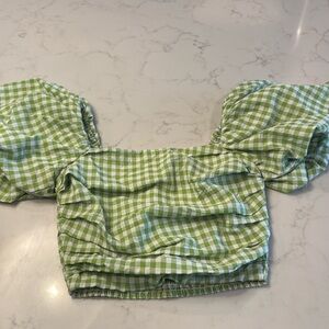 Mimosa Gingham Puffy Sleeve Crop Top